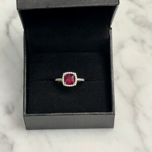 Kay Jewelers 10k White Gold, Lab-Created,Cushion Cut, Ruby and Diamond ring